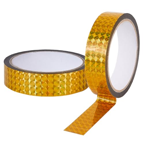 GORGECRAFT Prism Tape 50 m × 24mm Selbstklebendes Holografisches Reflektorband Gelbes Laser Glitzer Masking Dekorband Reflektierendes Bastelband Zum Fernhalten von Vögeln Bastelprojekte Heimwerkerkun von GORGECRAFT