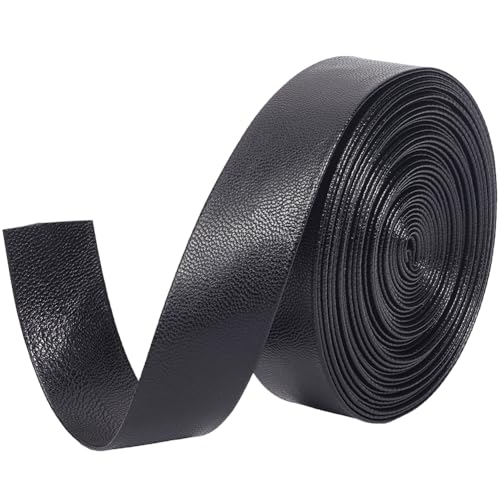 GORGECRAFT Schwarze Kunstlederriemen 5 m X 25mm Lederbesatzband Umklappbare Lederstreifen 1mm Dicke Lammfellstruktur PU Kunstleder Flache Lederschnur Zum Selbernähen Basteln Schmuckmachen von GORGECRAFT