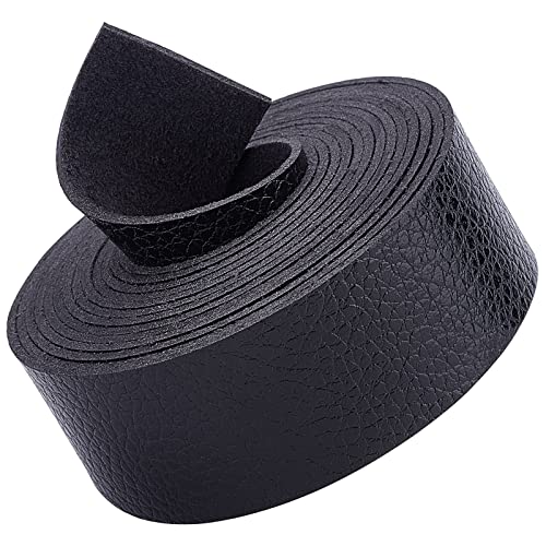 GORGECRAFT Schwarzer Lederriemenstreifen, 1,79 cm Breit, (5),(1) cm Lang, Ledergürtelstreifen Mit Litschi-Muster, Einseitige, Flache Kordel Für Heimwerker, Basteln, Projekte, Kleidung von GORGECRAFT