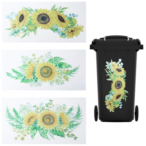 GORGECRAFT Sonnenblumen Müllaufkleber 3 Stück Selbstklebende Wandaufkleber Müllaufkleber PVC Wasserdicht Dekorative Blumenaufkleber Abziehbild Für Mülleimer Kühlschrank Fenster Zuhause Frühling von GORGECRAFT