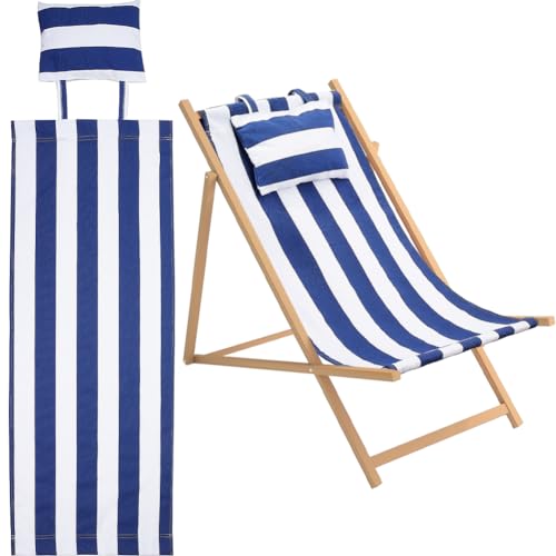 GORGECRAFT Strand-Sling-Stuhl-Ersatz Segeltuch Blaue Und Weiße Streifen Lässig Schlicht Liegestuhl Ersatz-Stoffstoff Für Terrassenstühle Sonnenbaden Garten Innenhof Strand (113x42 cm) von GORGECRAFT
