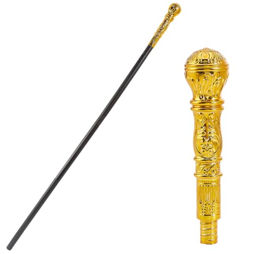GORGECRAFT Viktorianischer Spazierstock Requisite Für Halloween Cosplay Vintage Gehstock 146.6cm Antikes Punk Zepter Aus Kunststoff Kostüm Requisite Mit Goldenem Oberen Knauf Rollenspiel Zauberstab von GORGECRAFT