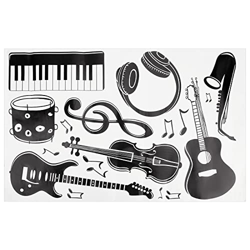 GORGECRAFT Wandaufkleber Musiknoten Wandaufkleber Schwarze Musikinstrumente Wanddekoration Abnehmbar Gitarre Klavier DJ-Kopf Telefon Schlagzeug Saxophon Aufkleber Für Musikstudio Schlafzimmer von GORGECRAFT