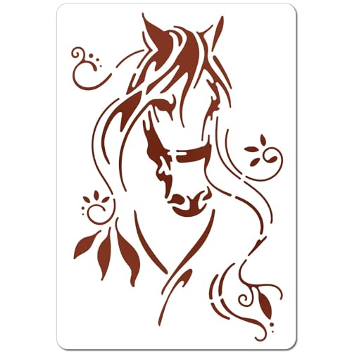 GORGECRAFT Zeichen- Und Malschablonen Mit Pferdemotiv Kunststoff Rechteckig Wiederverwendbar Zeichen- Und Tiervorlagen Zum Malen Auf Holzböden Wänden Stoffen Scrapbooking DIY-Heimdekoration 29.7x21 cm von GORGECRAFT