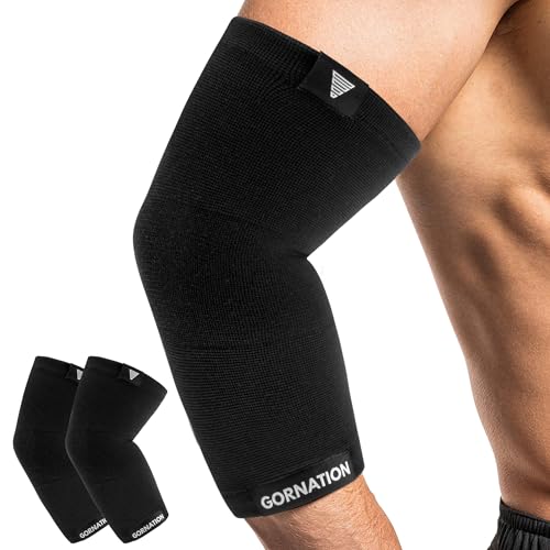 GORNATION Ellenbogenbandagen - Elastische Bandagen für Herren & Damen - Elbow Sleeves für Calisthenics, Bodybuilding, Fitness - 1 Paar, Schwarz, M GORNATION Ellenbogenbandagen - Elastische Bandagen für Herren & Damen - Elbow Sleeves für Calisthenics, Bodybuilding, Fitness - 1 Paar, Schwarz, M von GORNATION
