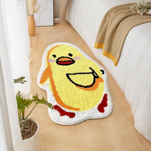 Badematte mit niedlicher Ente für Badezimmer, rutschfest, maschinenwaschbar, lustiger Tier, flippiger Badezimmerteppich, zotteliger Bodenmatte, Schlafzimmer, Zimmer, Innenbereich, ästhetisch, lustig von GORU