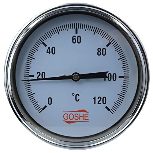 GOSHE Bimetall Thermometer 100mm 1/2 Zoll 0-120°C Axial Zeigerthermometer Heizungsthermometer Anlegethermometer von GOSHE
