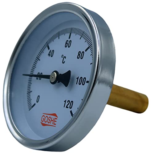 GOSHE Bimetall Thermometer 63mm 1/2 Zoll 0-120°C Axial Zeigerthermometer Heizungsthermometer Anlegethermometer von GOSHE