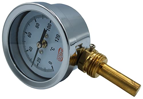 GOSHE Bimetall Thermometer 63mm 1/2 Zoll 0-120°C Radial Zeigerthermometer Heizungsthermometer Anlegethermometer von GOSHE