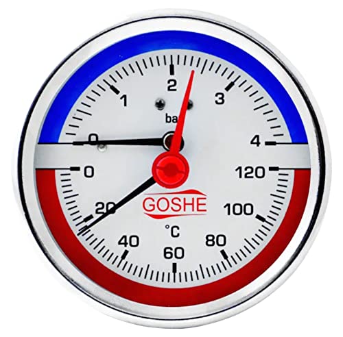 GOSHE Thermomanometer Axial 80mm 6 bar 0-120°C 1/2 Zoll Manometer Thermometer Zeigerthermometer Druckluftmanometer Heizungsthermometer Druckmanometer von GOSHE