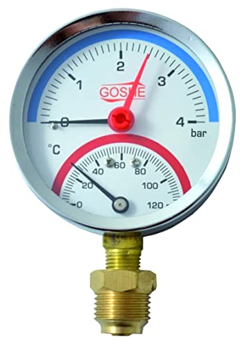 GOSHE Thermomanometer Radial 80mm 4 bar 0-120°C 1/2 Zoll Manometer Thermometer Zeigerthermometer Druckluftmanometer Heizungsthermometer Druckmanometer von GOSHE