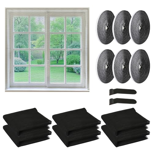 Fliegengitter Fenster 130x150cm 6 Stück Insektenschutz Fenster, Fliegennetz Fenster, Selbstklebendes Moskitonetze für Fenster mit Klettband Selbstklebend Schwarz von GOSHIES