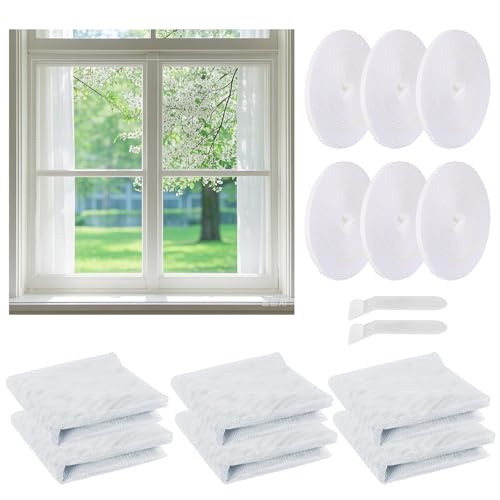 Fliegengitter Fenster 130x150cm 6 Stück Insektenschutz Fenster, Fliegennetz Fenster, Selbstklebendes Moskitonetze für Fenster mit Klettband Selbstklebend Weiß von GOSHIES