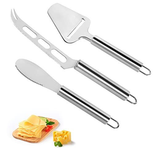 GOSHIES 3 Stück Käsemesser Set Käsehobel Käsemesser Edelstahl Käseschneider Käse Werkzeuge für Hart- und Weichkäse von GOSHIES