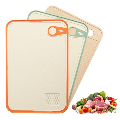 Schneidebrett Kunststoff 3 Stück Schneidebretter mit Aufhängelöchern Schneidbrett Kunststoff Cutting Board für Obst, Gemüse, Fleisch von GOSHIES