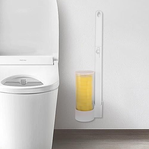 Wand-WC-Stab-Set Einweg-Toilettenbürste mit Abnehmbar Halter Toilettenbürste zum Einmalgebrauch mit 24 Schwamm Bürstenkopf Nachfüllkopf von GOSHIES