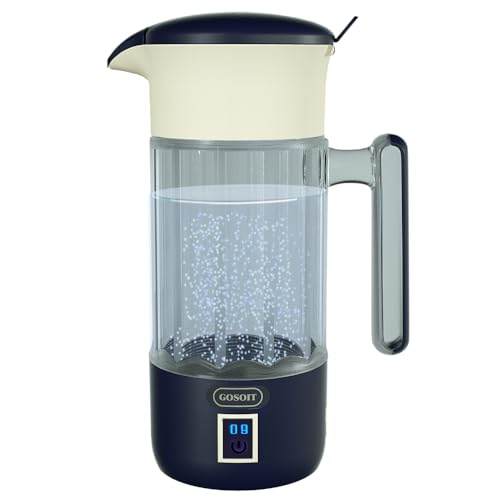 GOSOIT Wasserstoff Wasser Flasche Wasserstoff Alkalischer Wasser Ionisator Generator Wasserstoff Wasser Maker Maschine mit SPE und PEM Technologie 1500ml/51oz (Dark Blue) von GOSOIT