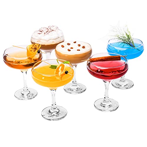 Cocktailgläser Set mit 6 Stück (9oz/270ml). Champagner Gläser Espresso Martini Gläser, Margarita Gläser, Elegante Coupé Gläser, Glaswaren mit langem Stiel von GOSOYO