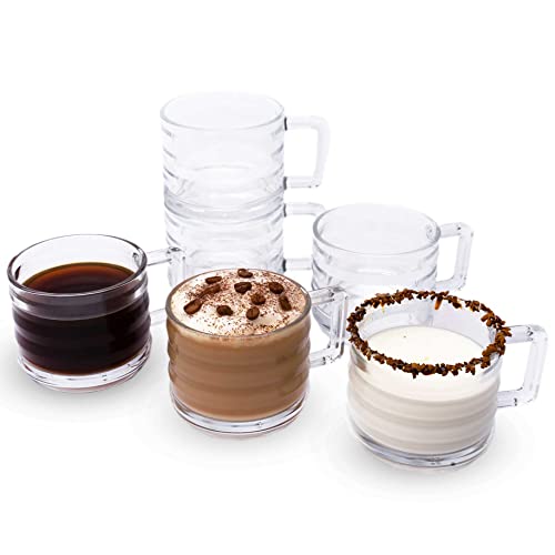 Stapelbares Latte Macchiato Gläser 6er Set, Cappuccino Tassen, Türkische Teegläser mit henkel, Kaffeegläser, Glühweingläser, Vollständig Gehärtete Kaffeetasse (250 cc/8,5 oz) von GOSOYO