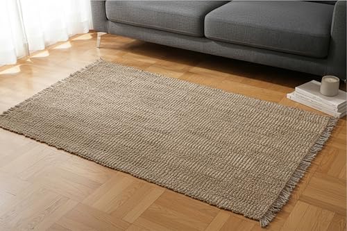 GOSOYO Handgefertigter Jute Teppich aus 100% Natur mit Fransen, Robuster, Teppich Boho, Abwischbarer & Stilvoller Wohnteppich für Wohnzimmer, Schlafzimmer & Alle Räume (80x150cm) von GOSOYO