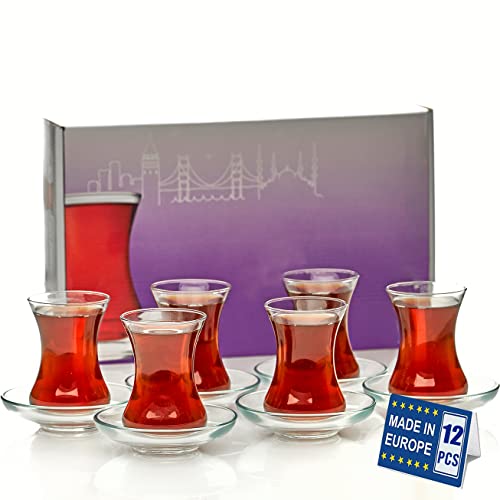 GOSOYO Türkische Teegläser und Untertassen Set (12 Stück), Arabische Persische Teetassen (4oz/120ml) (12 Pcs) von GOSOYO