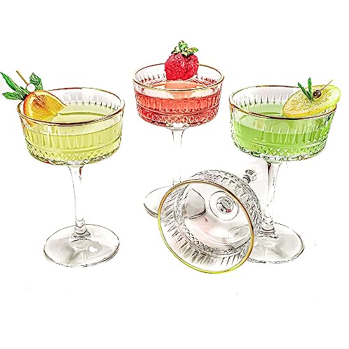 Vintage Coupé Gläser mit Goldrand, 4er Set, 260 ml/8,8 Unzen, Rotweingläser und Weißweingläser, Champagner, Cocktail, Martini, Weingläser, Gin und Prosecco Glas, Sektschalen von GOSOYO