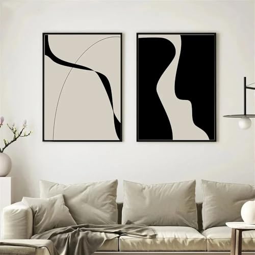 Leinwanddruck, Gemälde, minimalistisches Schwarz-Weiß, nordisches Poster, abstrakt, für Wohnzimmer, Kunstbilder, Heimwanddekoration (70 x 100 cm, 2 Stück) von GOSRD