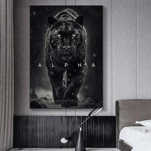 Leinwandgemälde, Motivierender Poster mit dem Motiv „Black Panther Lion“, Motiv „Conquer Focus“, Tier-Wandkunst für die Raumdekoration (50 x 70 cm) von GOSRD