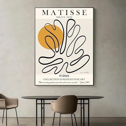 Leinwandgemälde, Vintage-Wandkunst, nordische abstrakte Linien, Matisse-Mädchen, Vogel, Poster und Drucke, Bilder für Wohnzimmerdekoration (60 x 85 cm) von GOSRD