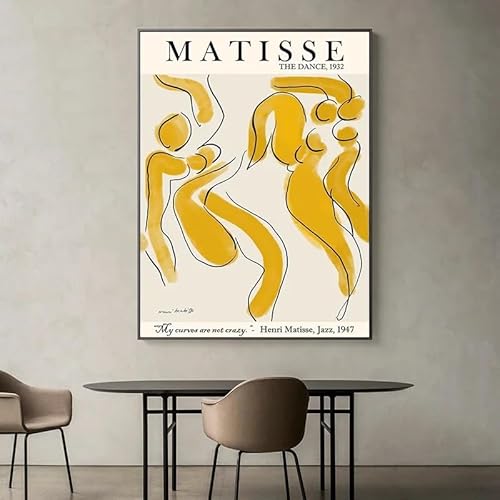 Leinwandgemälde, Vintage-Wandkunst, nordische abstrakte Linien, Matisse-Mädchen, Vogel, Poster und Drucke, Bilder für Wohnzimmerdekoration (60 x 85 cm) von GOSRD