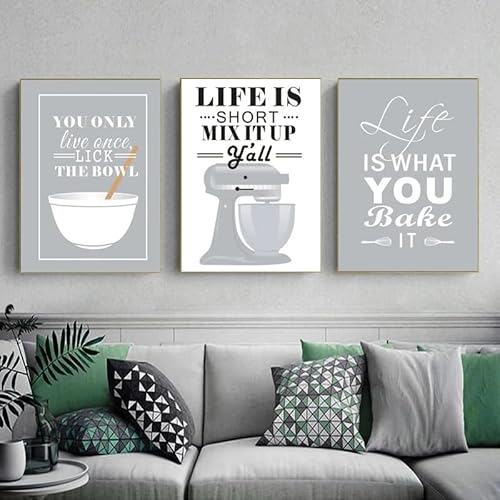 Poster und Drucke, Wandkunst, Leinwandgemälde, nordisches Backen, Küchenmixer, Lebenszitat, Bilder für Wohnzimmer, Wanddekoration (40 x 60 cm, 3 Stück) von GOSRD