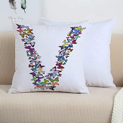 2er-Set Dekorativ Kissenbezug 45x45 cm,Buchstabe V, Schmetterling Font Lepidoptera tropischen Tie,Polyester Kissenbezüge Dekokissen Kissenhülle Set Kissen Fall für Sofa Auto Schlafzimmer Zuhause Dekor von GOSUNA