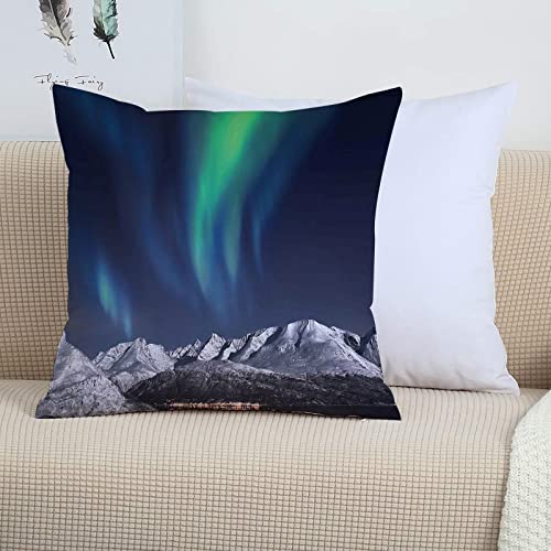 2er-Set Dekorativ Kissenbezug 45x45 cm,Himmel, Aurora Borealis Aurora über den Fjorden bei Nacht,Polyester Kissenbezüge Dekokissen Kissenhülle Set Kissen Fall für Sofa Auto Schlafzimmer Zuhause Dekor von GOSUNA