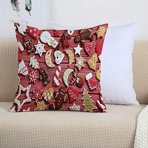 2er-Set Dekorativ Kissenbezug 45x45 cm,Lebkuchen-Mann, Vielfalt der Weihnachtsplätzchen auf Holzt,Polyester Kissenbezüge Dekokissen Kissenhülle Set Kissen Fall für Sofa Auto Schlafzimmer Zuhause Dekor von GOSUNA