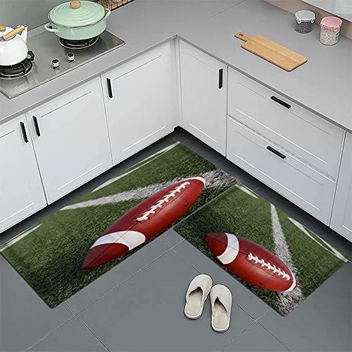 GOSUNA 2stk Küchenteppich Waschbar rutschfest Küchenmatte,American Football auf dem Rasen, Küchenläufer Fußmatte Teppich Läufer Badematten 45x70 cm+45x120 cm von GOSUNA