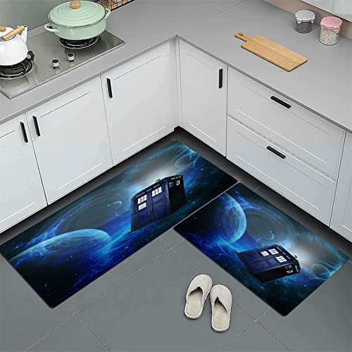 GOSUNA 2stk Küchenteppich Waschbar rutschfest Küchenmatte,Doctor Who Thema Film Space Kunstdruck, Küchenläufer Fußmatte Teppich Läufer Badematten 45x70 cm+45x120 cm von GOSUNA