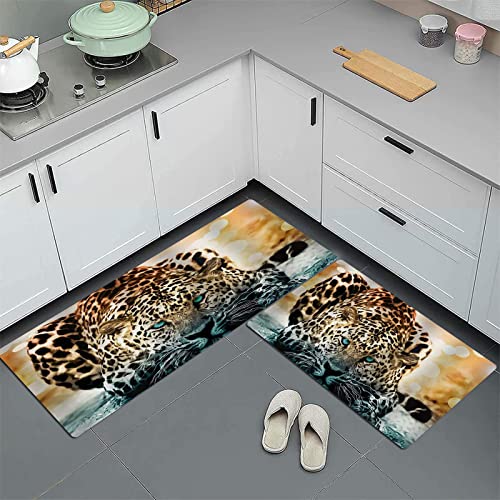 GOSUNA 2stk Küchenteppich Waschbar rutschfest Küchenmatte,Tiere Digitaldruck Tier Tiger Design, Küchenläufer Fußmatte Teppich Läufer Badematten 45x70 cm+45x120 cm von GOSUNA