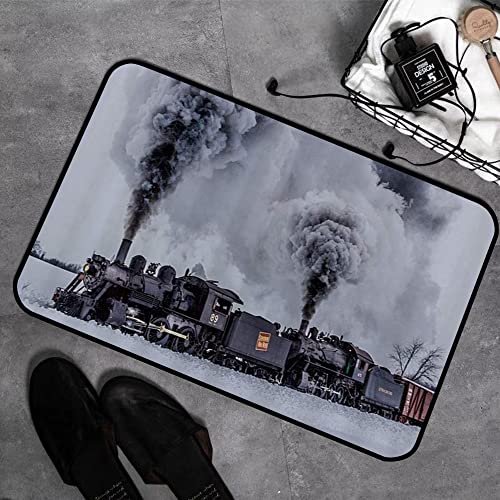GOSUNA Memory Foam Badezimmer- 40 x 60 cm,Dampfmaschine Retro-Zug mit grauem Rauch Dampfzüge im Gange mit Schnee,Badteppich Saugfähige Rutschfester Badvorleger Waschbar Badematte von GOSUNA