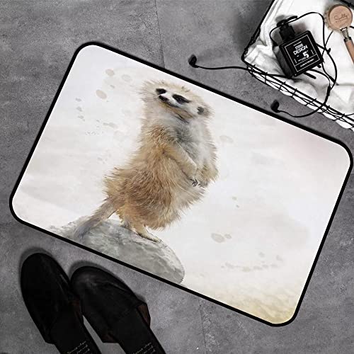 GOSUNA Memory Foam Badezimmer- 40 x 60 cm,Digitale Erdmännchen-Malerei auf einem Felsen,Badteppich Saugfähige Rutschfester Badvorleger Waschbar Badematte von GOSUNA