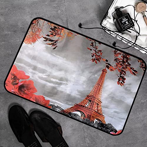 GOSUNA Memory Foam Badezimmer- 40 x 60 cm,Eiffelturm Herbst,Badteppich Saugfähige Rutschfester Badvorleger Waschbar Badematte von GOSUNA