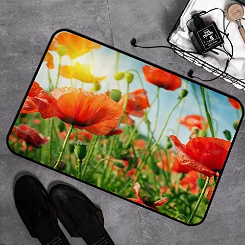 GOSUNA Memory Foam Badezimmer- 40 x 60 cm,Frühlingsblumen-Mohnblumen-Feld in der Strahlen-Sonne,Badteppich Saugfähige Rutschfester Badvorleger Waschbar Badematte von GOSUNA