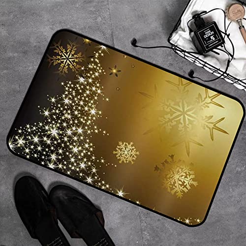 GOSUNA Memory Foam Badezimmer- 40 x 60 cm,Glänzende Schneeflocken Winterurlaub Thema Lustige Weihnachten Silvester Gold Weihnachten,Badteppich Saugfähige Rutschfester Badvorleger Waschbar Badematte von GOSUNA