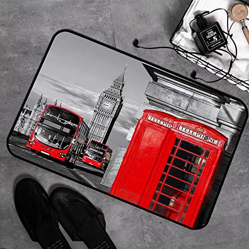 GOSUNA Memory Foam Badezimmer- 40 x 60 cm,Londoner Telefonzelle in der Straße traditionelle lokale kulturelle Ikone England UK Retro,Badteppich Saugfähige Rutschfester Badvorleger Waschbar Badematte von GOSUNA