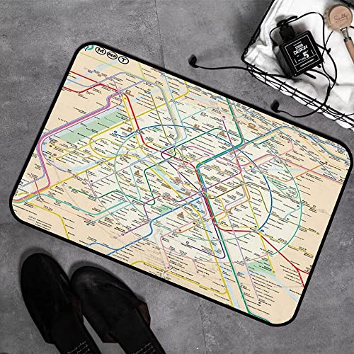 GOSUNA Memory Foam Badezimmer- 40 x 60 cm,Pariser U-Bahn-Karte,Badteppich Saugfähige Rutschfester Badvorleger Waschbar Badematte von GOSUNA