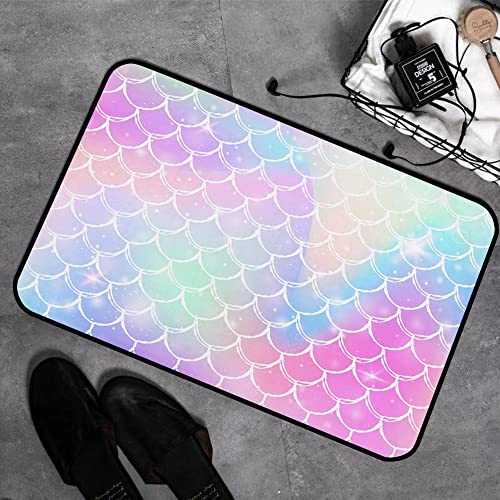 GOSUNA Memory Foam Badezimmer- 40 x 60 cm,Regenbogen skaliert Hintergrund mit Kawaii-Meerjungfrau-Prinzessin-Muster,Badteppich Saugfähige Rutschfester Badvorleger Waschbar Badematte von GOSUNA