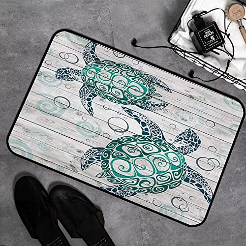 GOSUNA Memory Foam Badezimmer- 40 x 60 cm,Schildkröte Meer Meerestier Schildkröte Schildkröte auf rustikalem Holzbrett Costal Beach,Badteppich Saugfähige Rutschfester Badvorleger Waschbar Badematte von GOSUNA