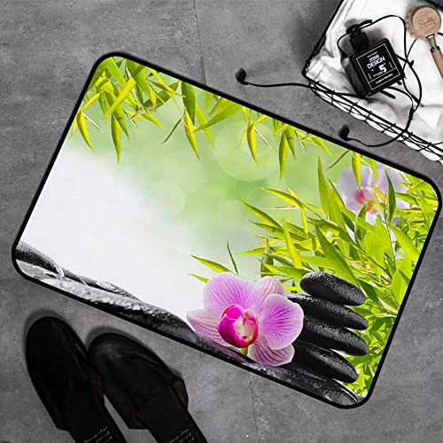 GOSUNA Memory Foam Badezimmer- 40 x 60 cm,Spa-Konzept mit Zen-Steinen und Orchidee,Badteppich Saugfähige Rutschfester Badvorleger Waschbar Badematte von GOSUNA