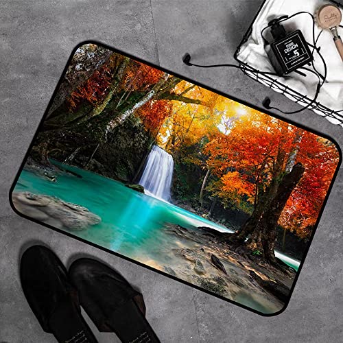 GOSUNA Memory Foam Badezimmer- 40 x 60 cm,Wasserfall, tiefer Wald und Wasserfall-Abfluss Herbst-Fall-Saison-Wald,Badteppich Saugfähige Rutschfester Badvorleger Waschbar Badematte von GOSUNA