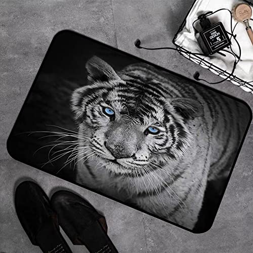 GOSUNA Memory Foam Badezimmer- 40 x 60 cm,weißer Tiger,Badteppich Saugfähige Rutschfester Badvorleger Waschbar Badematte von GOSUNA