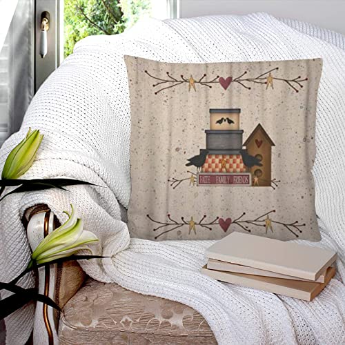 Kissenbezug 45x45 cm,Herz Primitive Glaube Familie Freunde Country Pip Berry Birdhouse, Kissenbezug Dekorative Quadrat Sofa Kissenbezug für Home Decor Favor, mit unsichtbarem Reißverschluss von GOSUNA